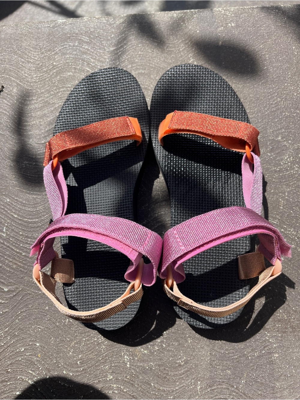 Teva Multicolor Sparkly Strap PlatformSandals in Pink, Orange and Tan